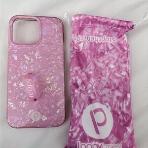 Loopy Case Iridescent Pink Phone Cover with right Loop. iPhone 15 Pro Max.
